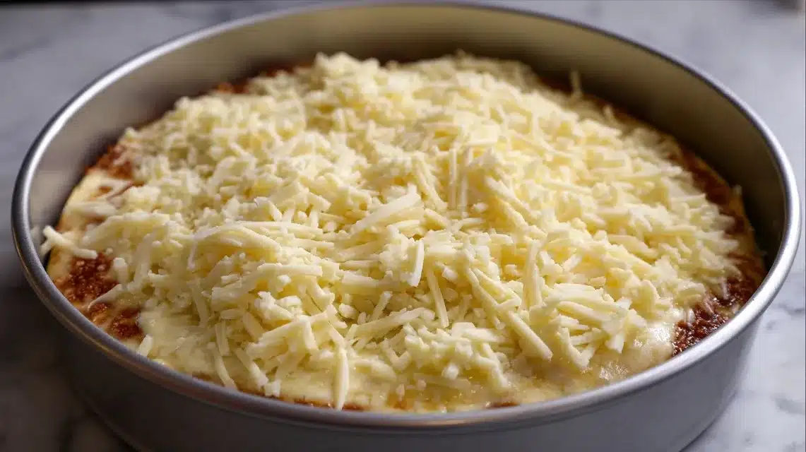 Swiss cheese on top of chicken cordon bleu casserole base