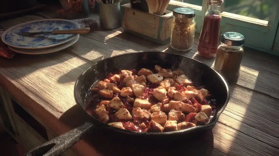 Resting cooked chicken in skillet
