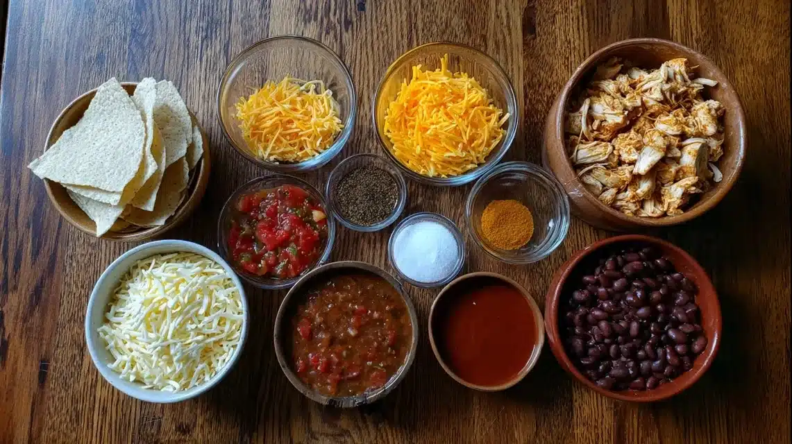 Ingredients for chicken taco casserole recipe