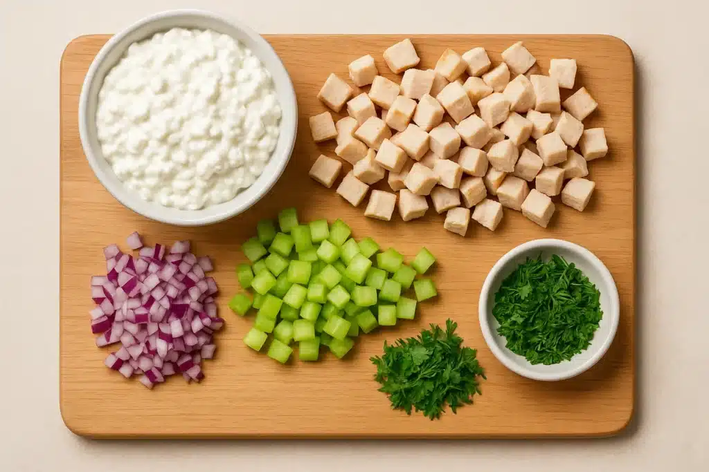 Ingredients for cottage cheese chicken salad