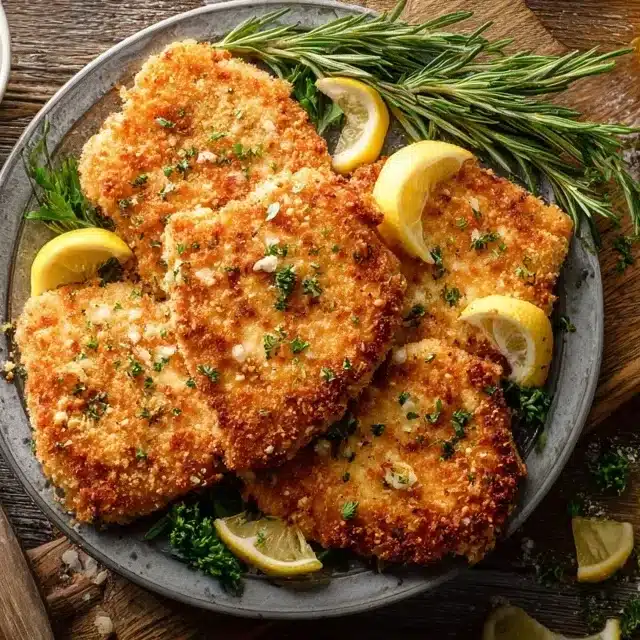 Hellmann’s parmesan crusted chicken served on a rustic plate with sides