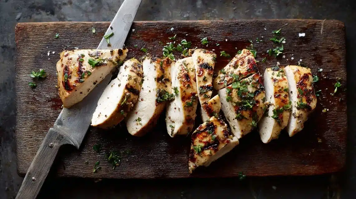 Cooked chicken breast for honey BBQ chicken bowls