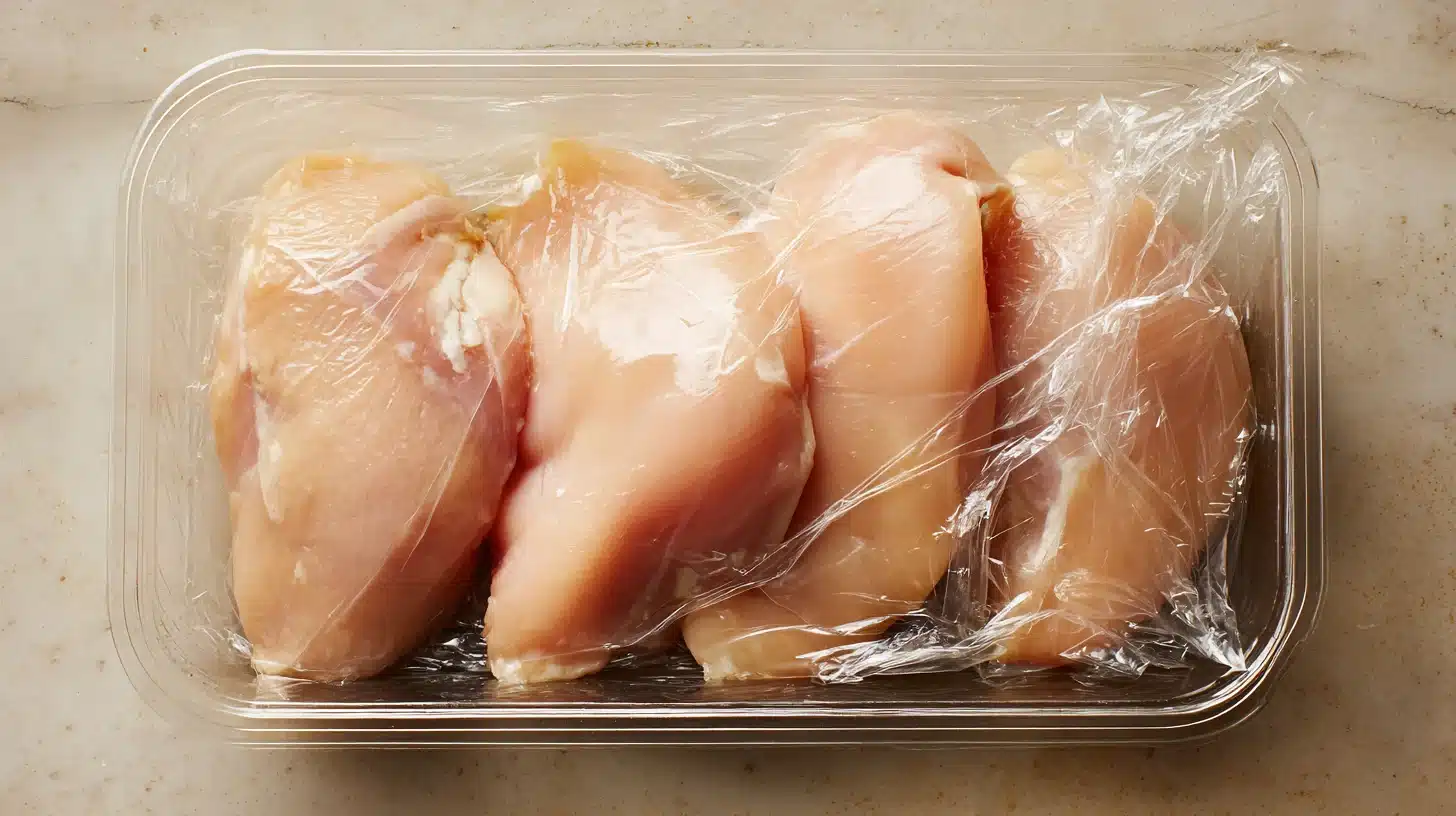 Chicken placed in crockpot for crockpot southwest chicken