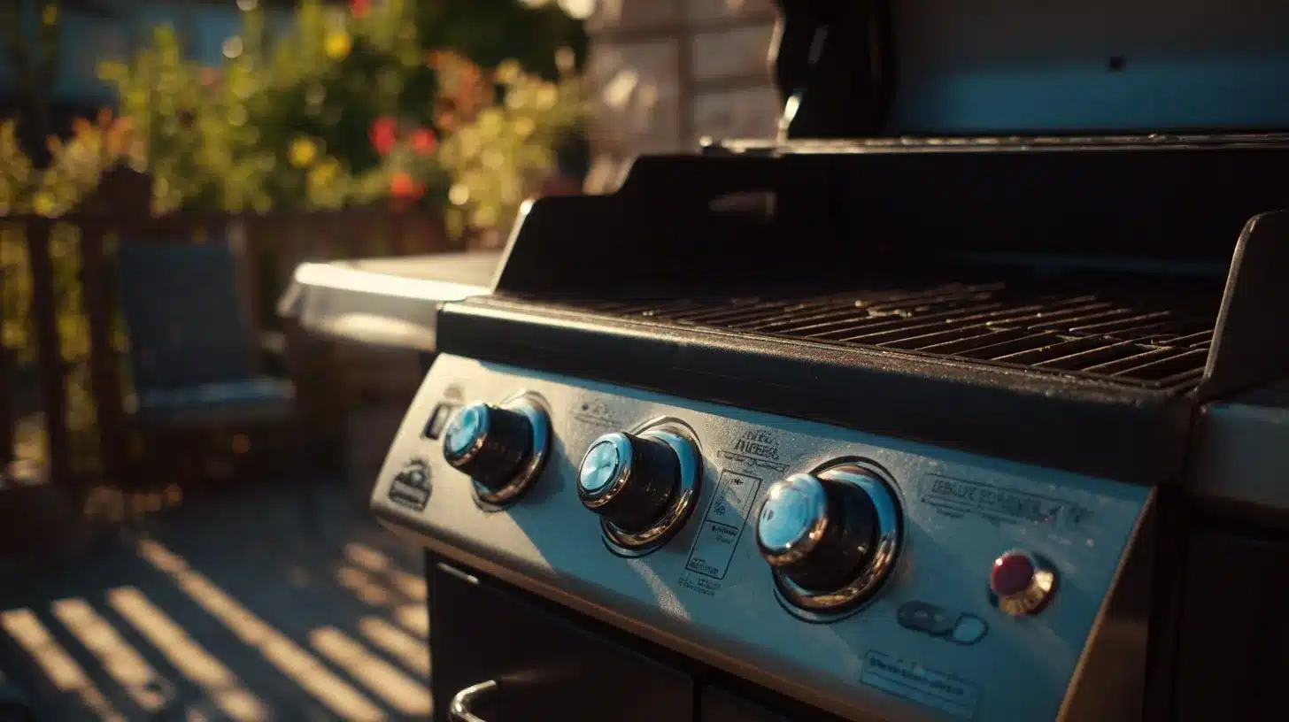 Grill preheating to 400°F for grilled boneless chicken thighs