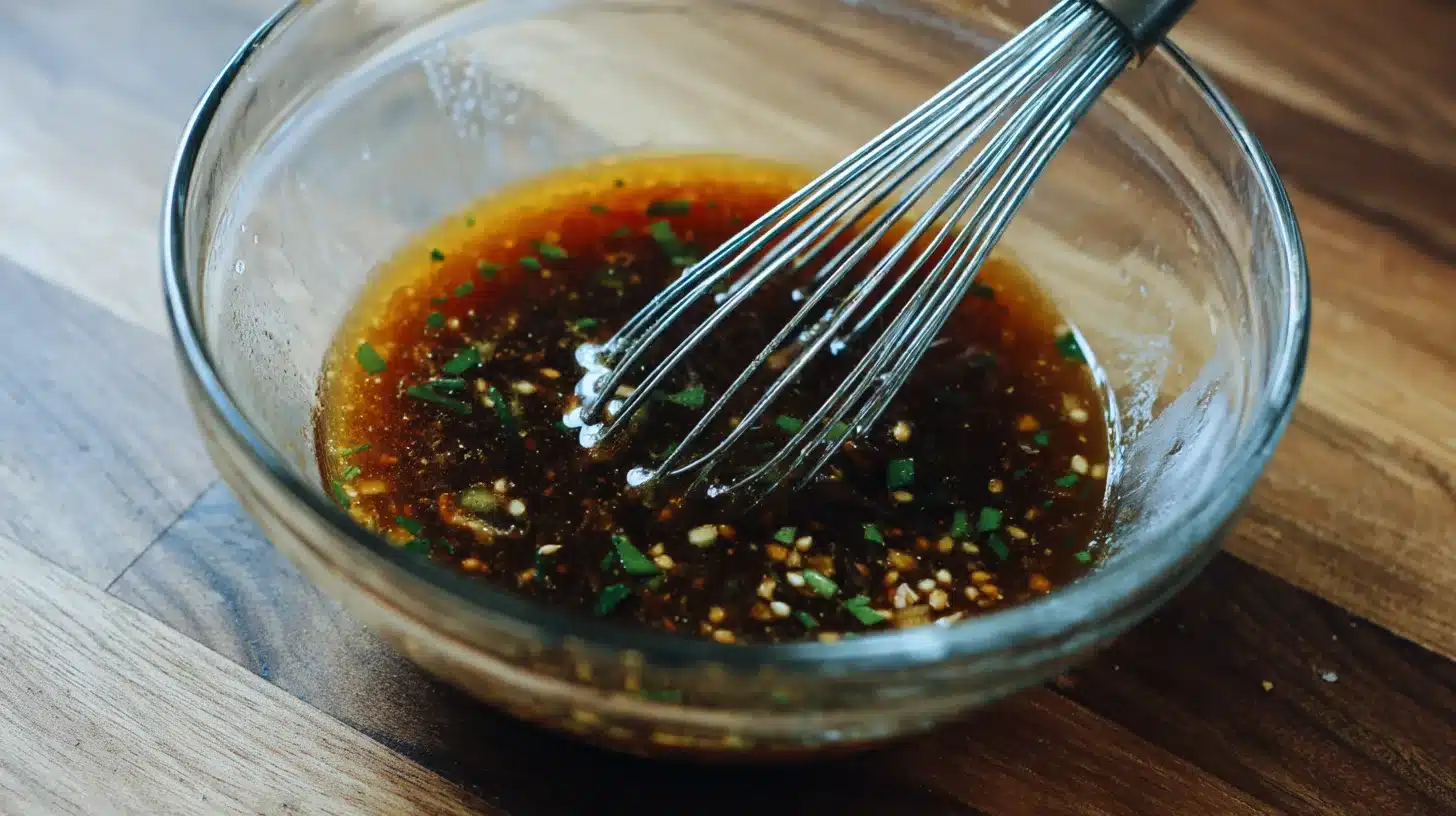 Whisking marinade for Panda Express Grilled Teriyaki Chicken