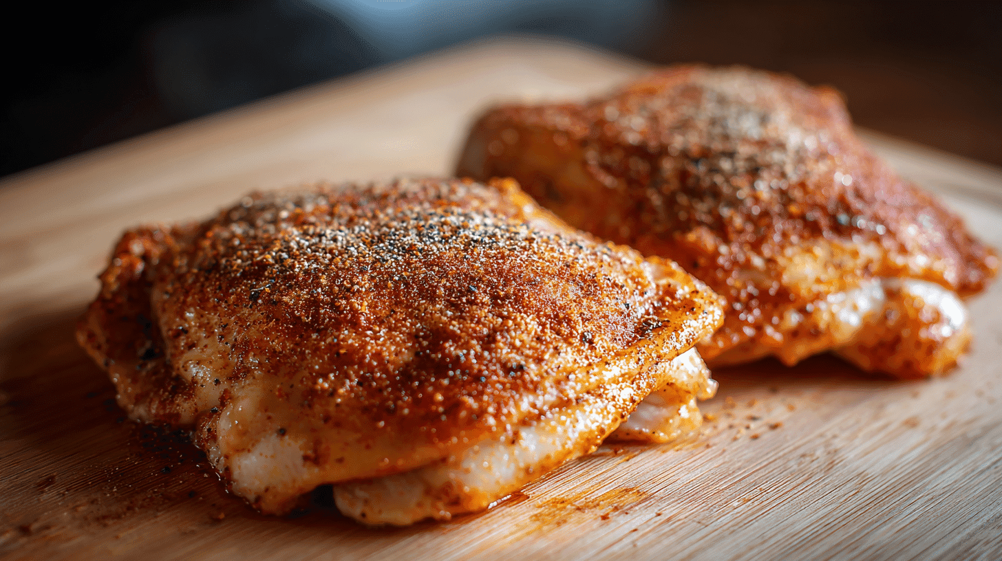 rubbing mexican spice blend onto chicken thighs