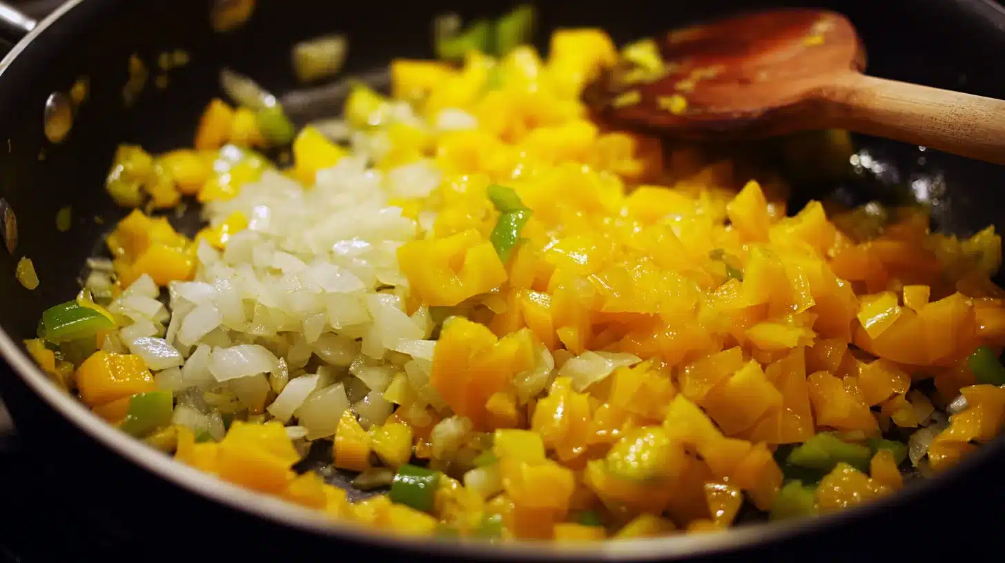 Garlic and yellow pepper for Peruvian chicken stew