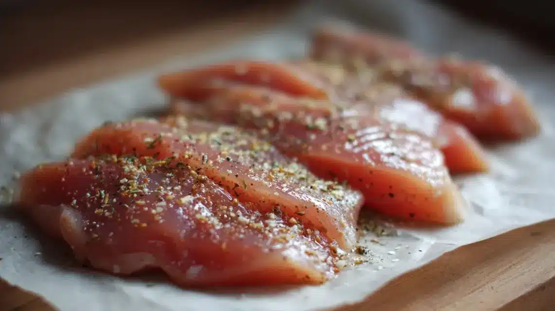 Garlic Parmesan Chicken Pasta seasoned with garlic powder and salt