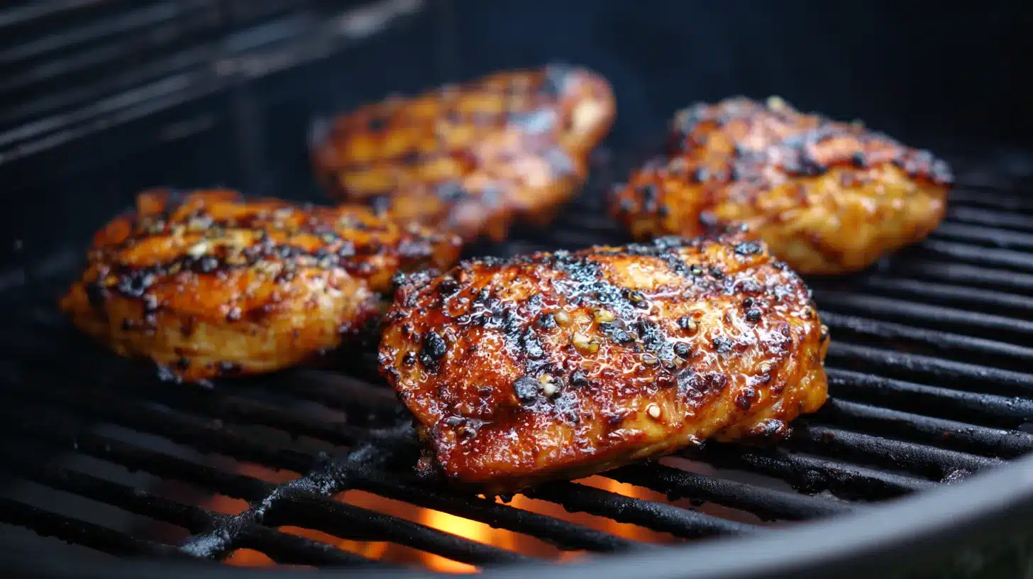 Panda Express Quick Grilled Teriyaki Chicken cooking on grill pan
