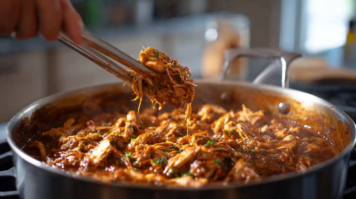 Shredding crockpot southwest chicken after cooking