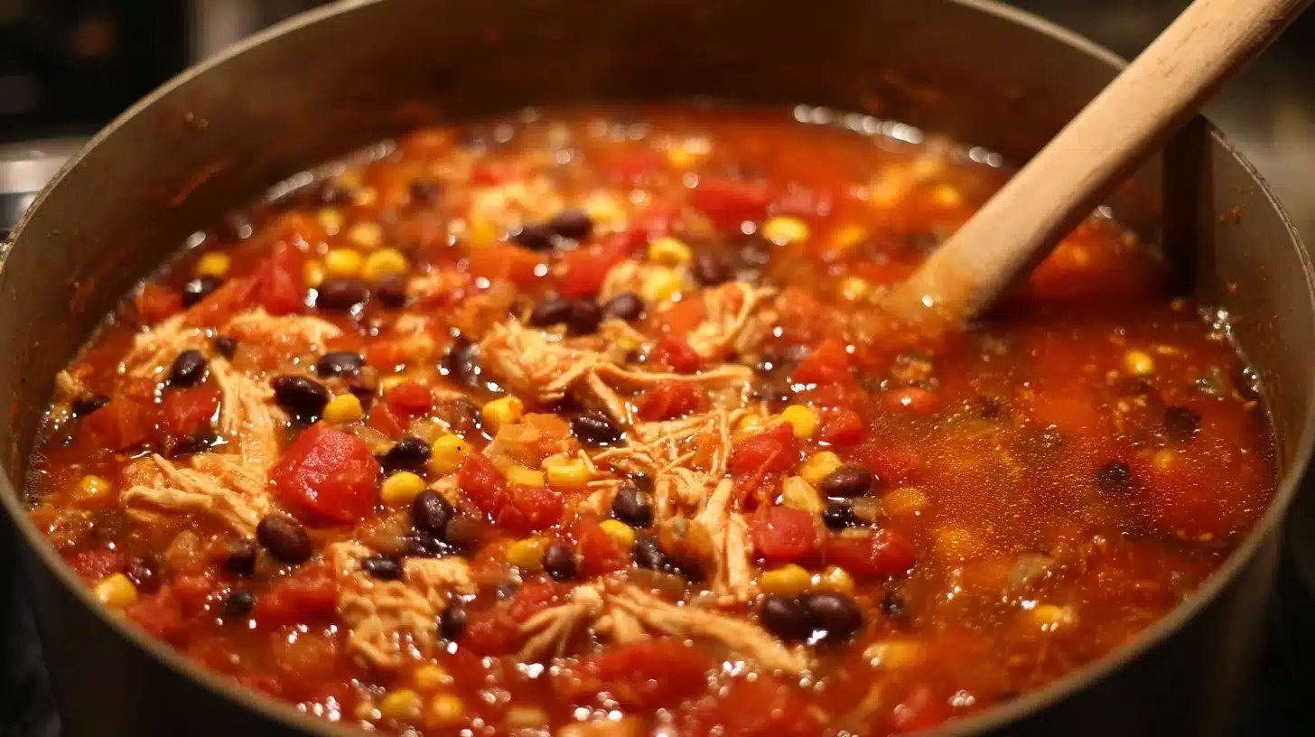 Spicy chipotle chicken soup comes together with pantry staples