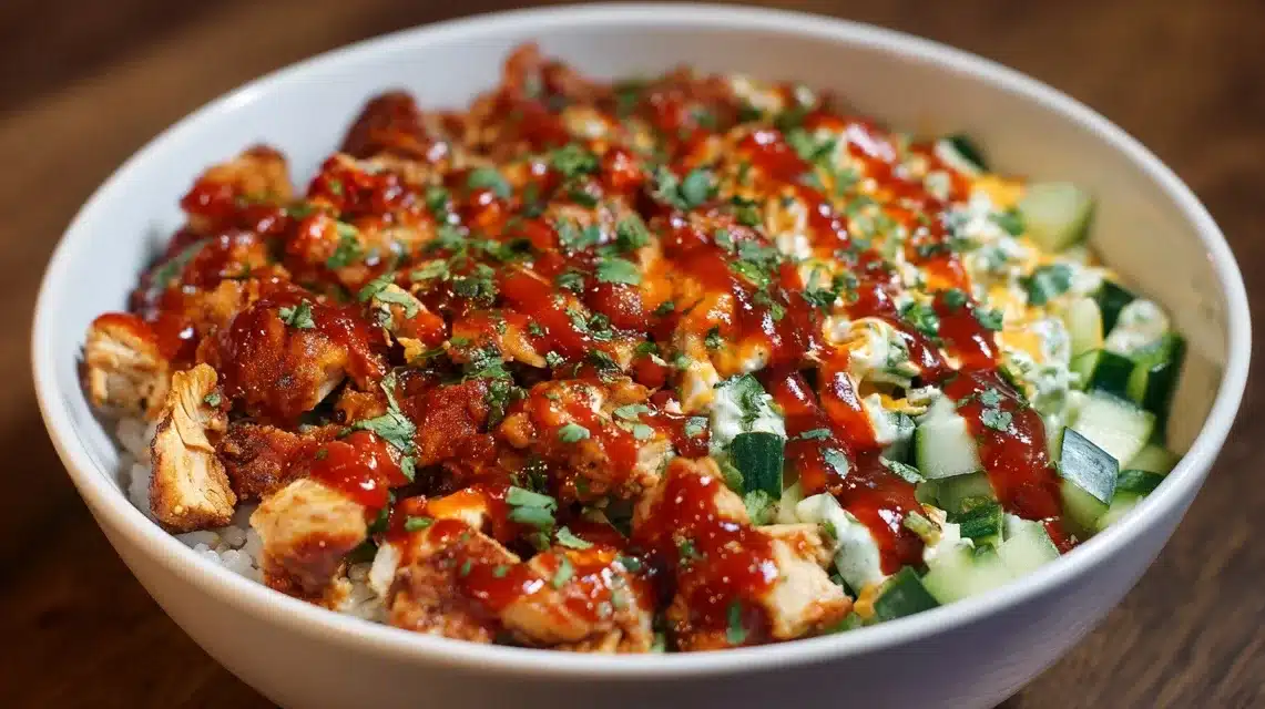 BBQ chicken added to honey BBQ chicken bowls