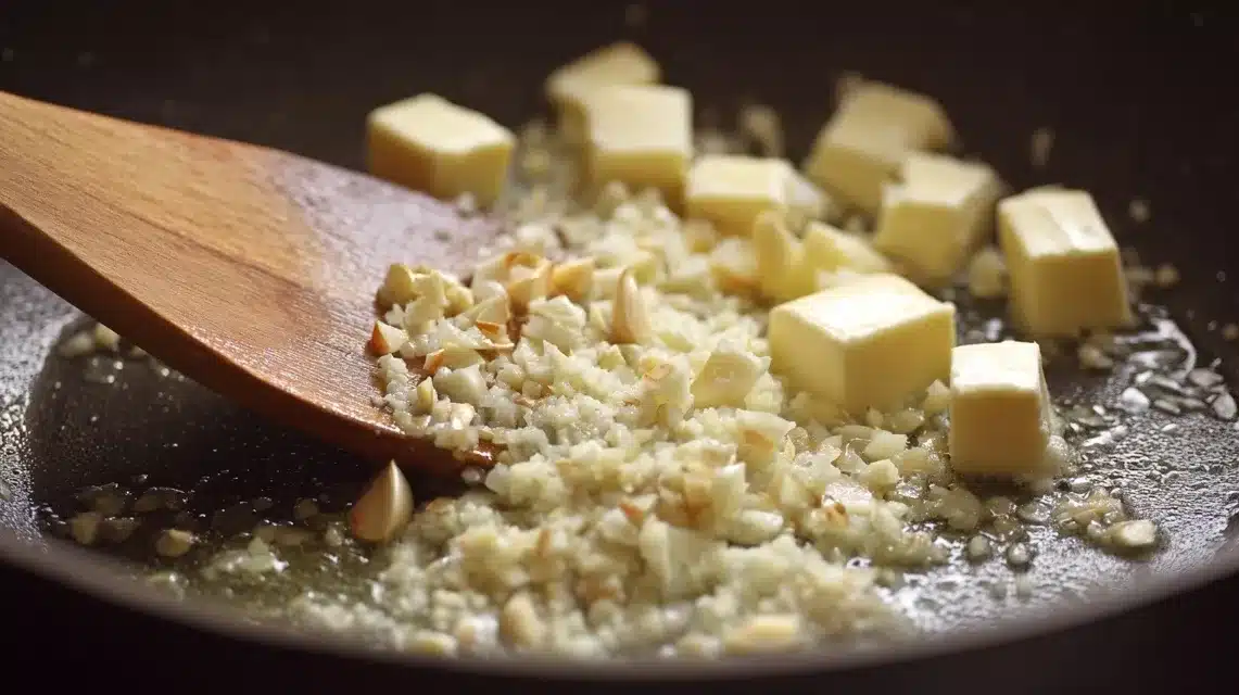Garlic Parmesan Chicken Pasta with sautéed minced garlic