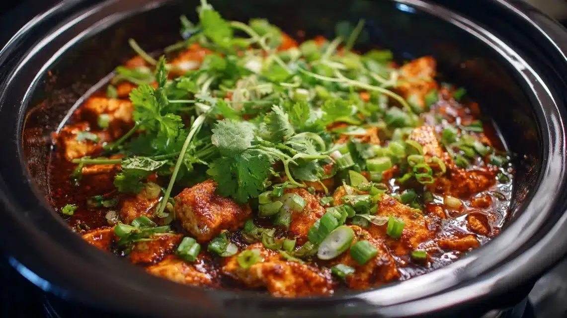 Cowboy chicken recipe topped with green onions and herbs