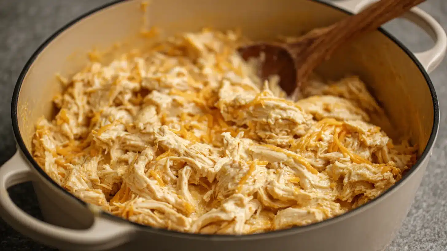 Stirring cheese into crockpot southwest chicken