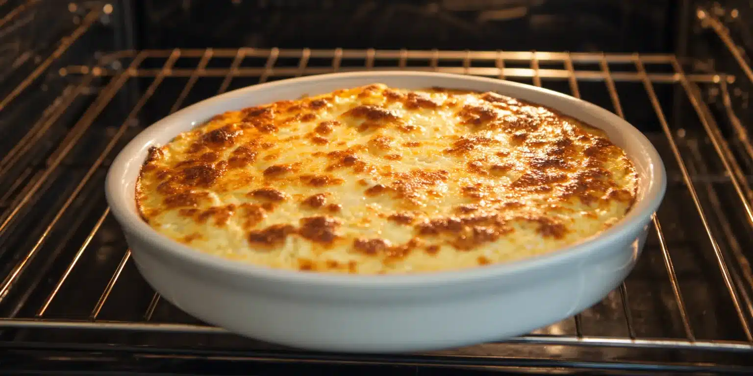 Healthy chicken wing dip recipe baking until bubbly