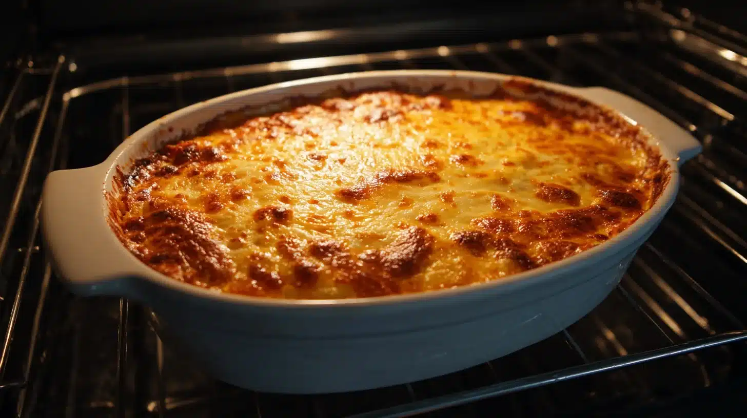 Finished buffalo chicken dip healthy recipe in dish
