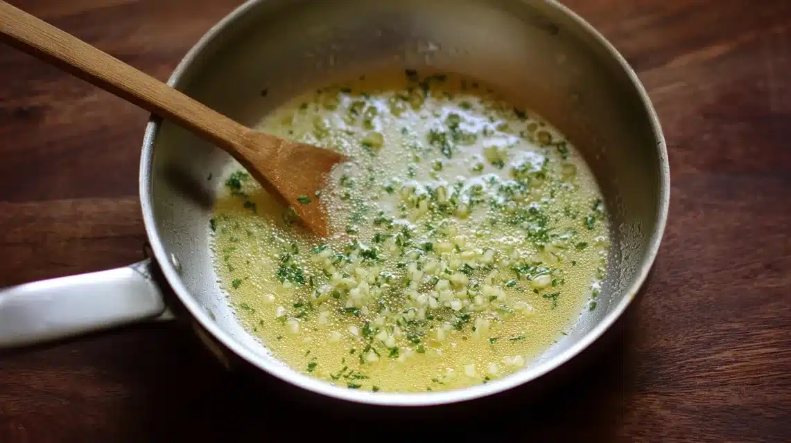 Garlic sautéing in butter for creamy sauce