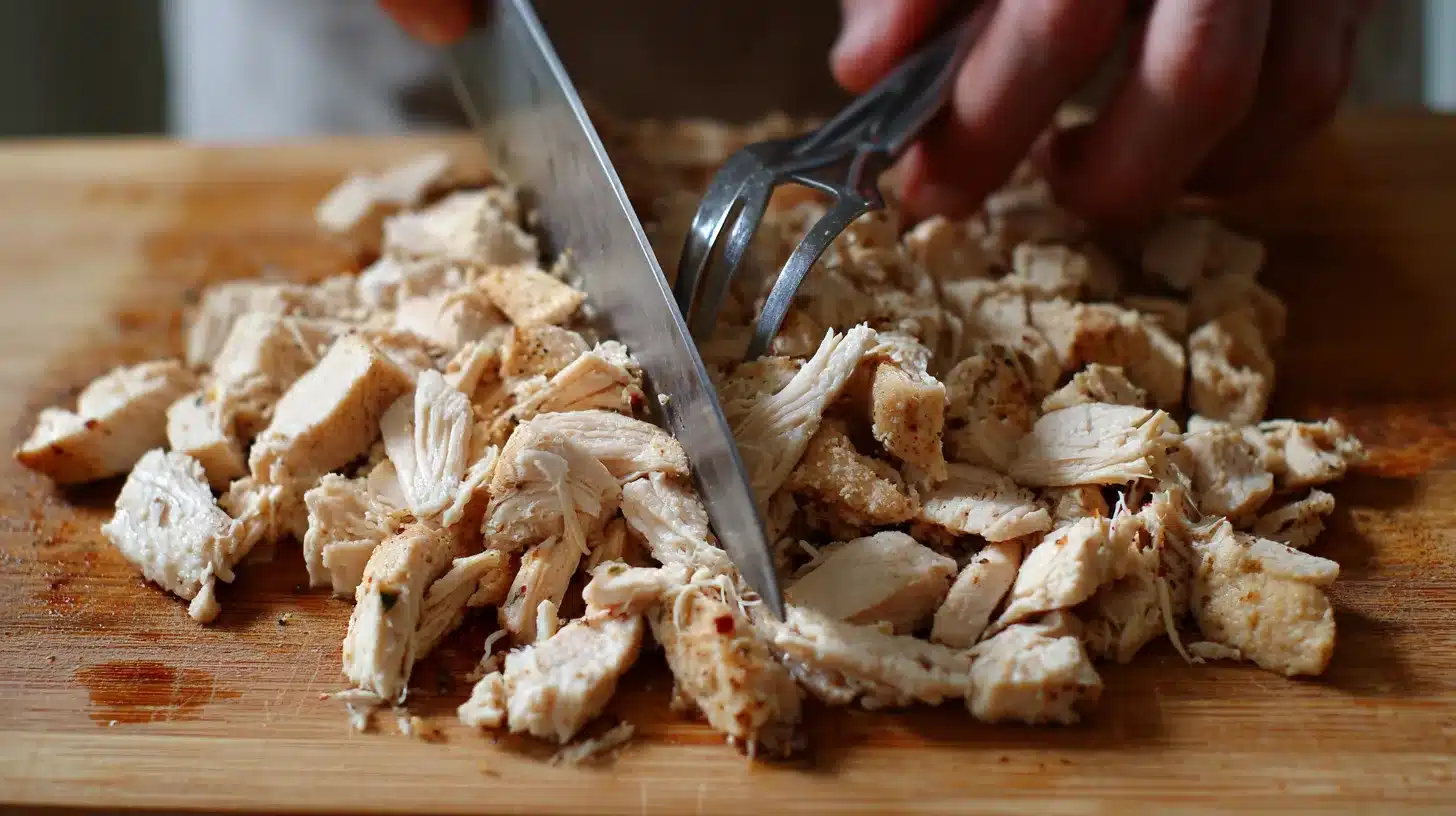 Shredding chicken for white bean chili