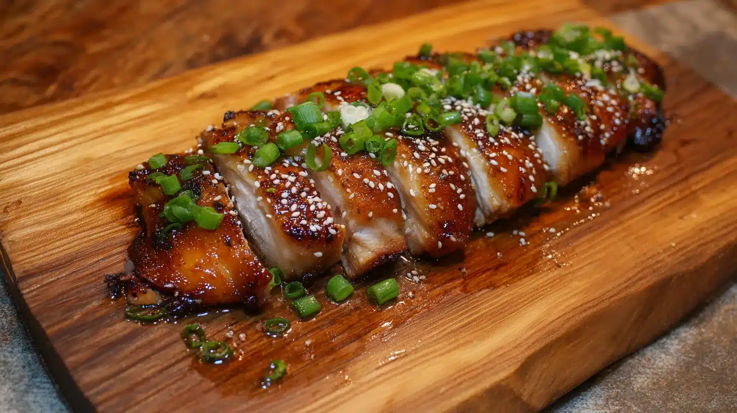 Finished Panda Express Grilled Teriyaki Chicken sliced and served