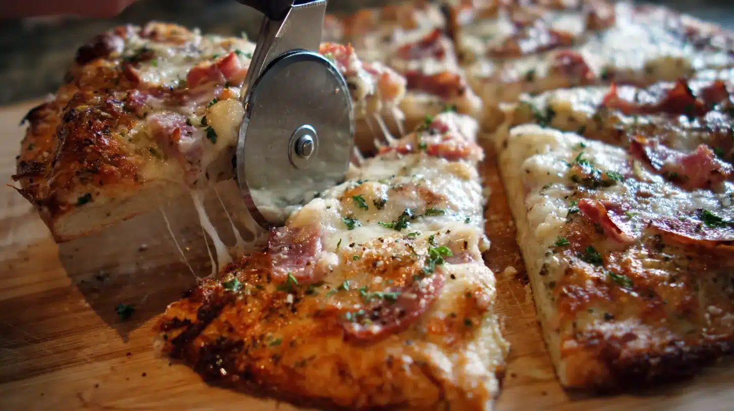 Let ground chicken pizza crust rest before cutting