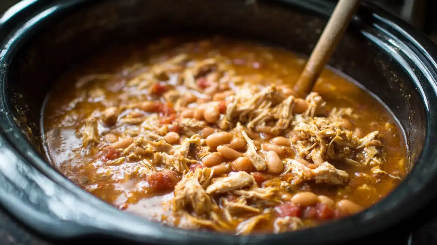 Crockpot Recipes: White Bean and Chicken Chili cooking low and slow