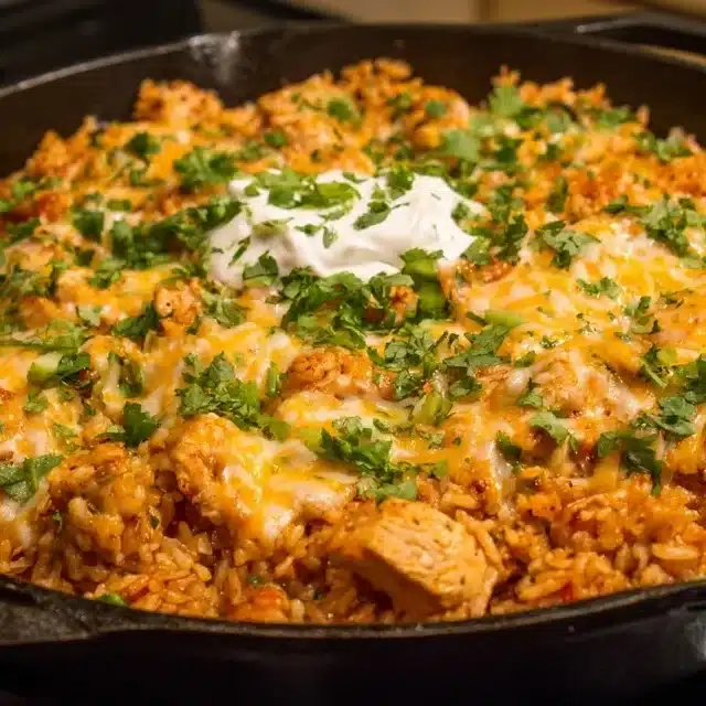 Taco chicken and rice served on a rustic plate
