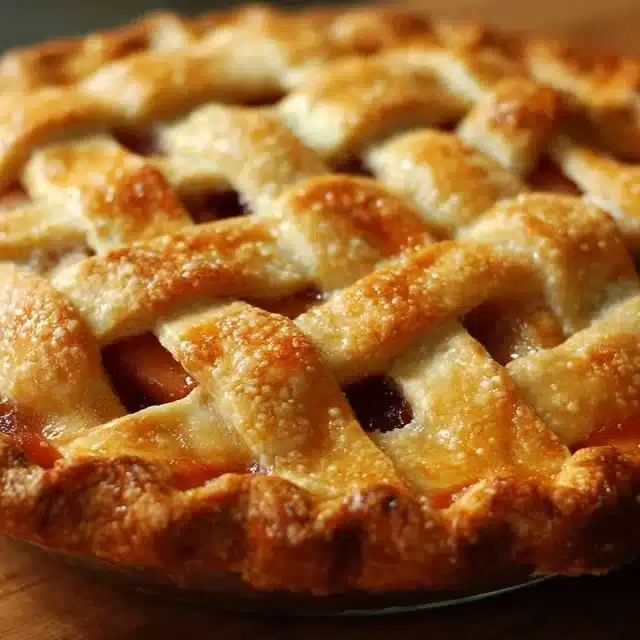 Chicken pot pie with cream of chicken soup served on a rustic plate