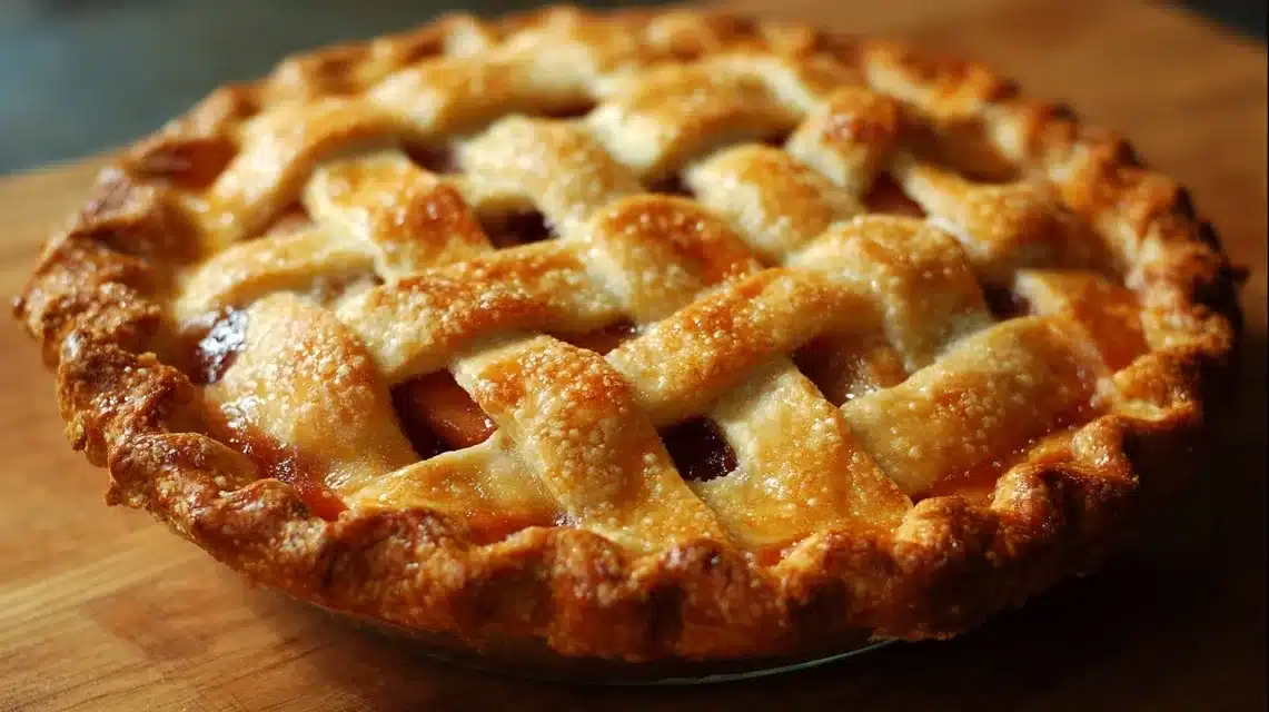 Chicken pot pie with cream of chicken soup served on a rustic plate