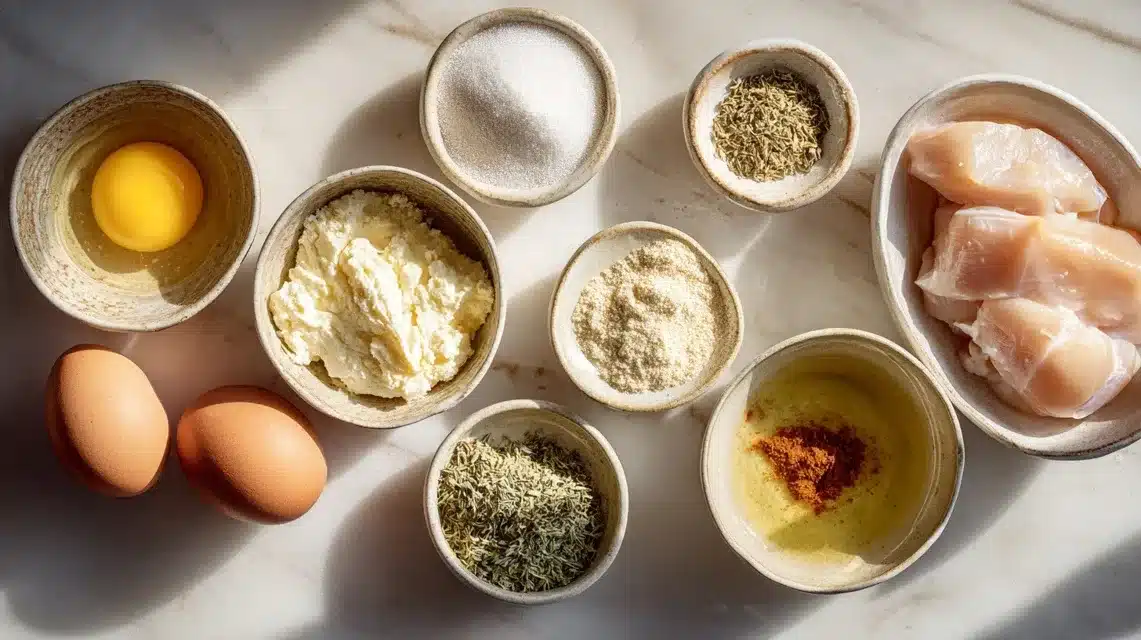  Ingredients for canned chicken pizza crust arranged on marble