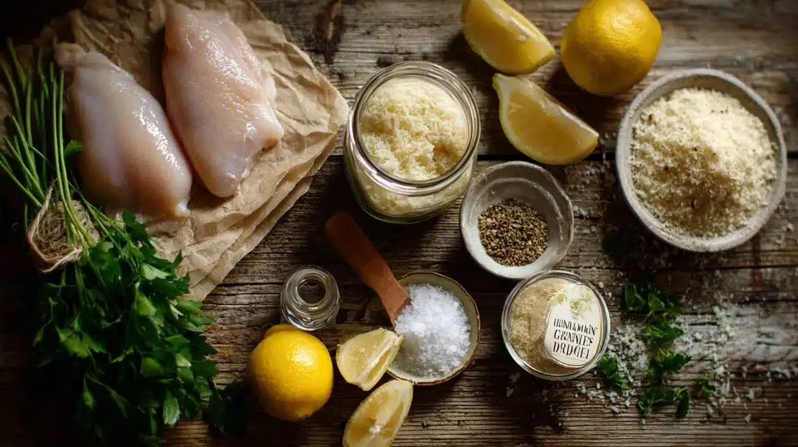 Ingredients laid out for hellmann's parmesan crusted chicken recipe