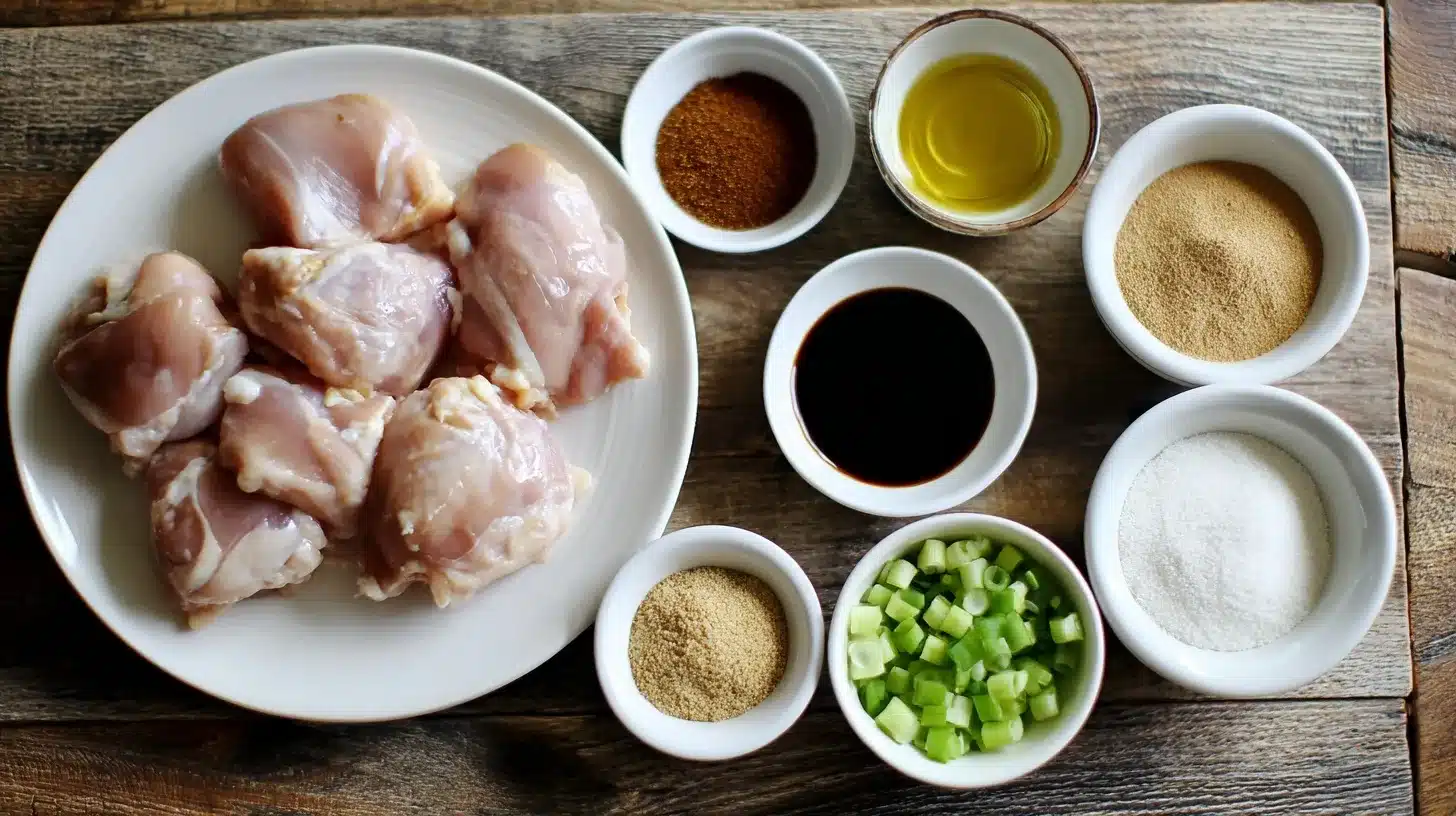 Grilled Teriyaki Chicken Thighs ingredients on kitchen counter