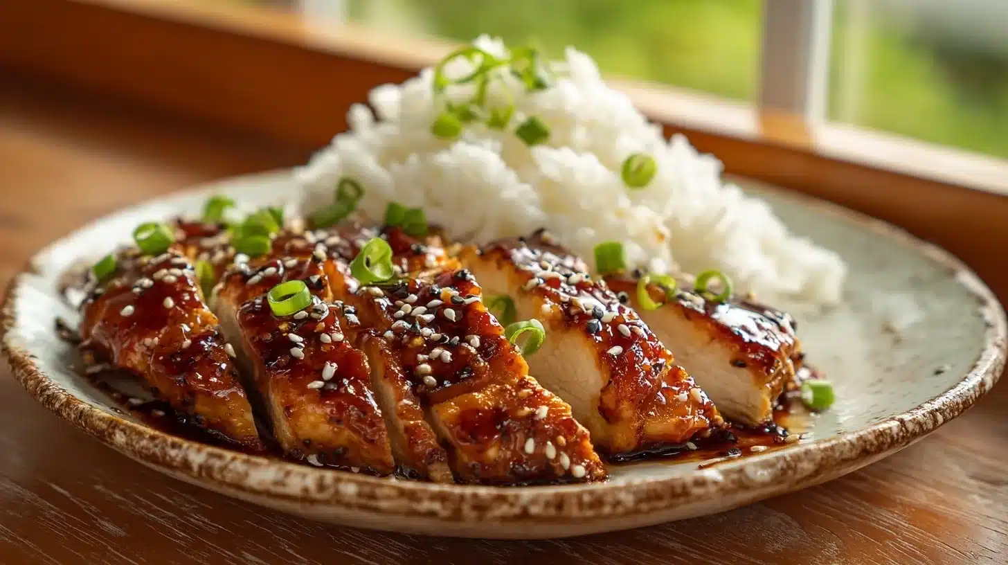 Panda Express Grilled Teriyaki Chicken served on a rustic plate