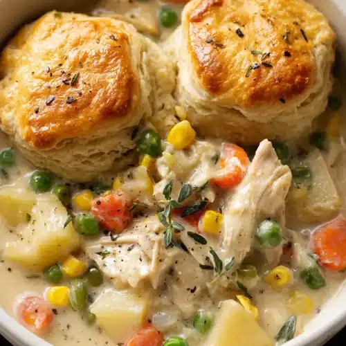 Delicious Crockpot Pot Pie Chicken with tender chicken, creamy sauce, and vegetables.