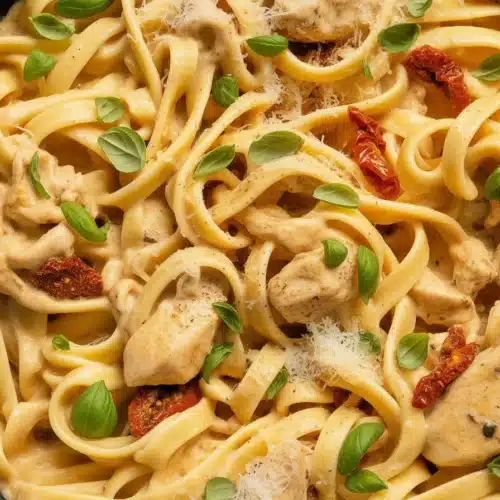Delicious Marry Me Chicken Pasta featuring creamy garlic sauce with sun-dried tomatoes.