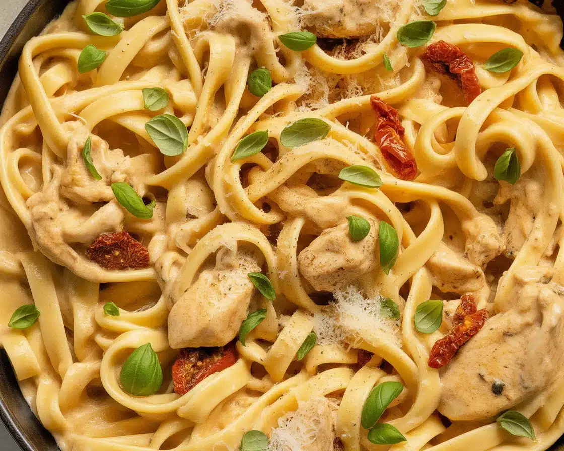 Delicious Marry Me Chicken Pasta featuring creamy garlic sauce with sun-dried tomatoes.