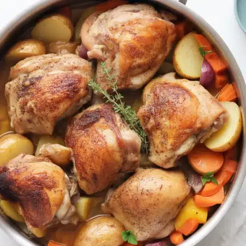 Hearty Chicken Pot Roast Crockpot with vegetables and gravy in a slow cooker.