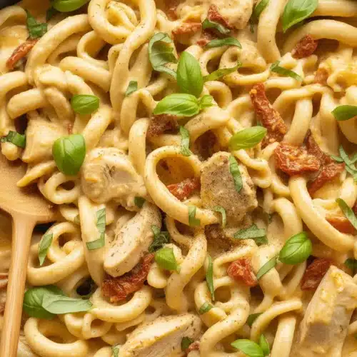 Delicious Marry Me Chicken pasta served with creamy sauce and garnished with herbs.