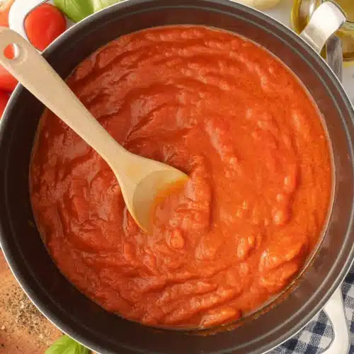 Delicious homemade pasta sauce made with fresh tomatoes, garlic, and herbs.