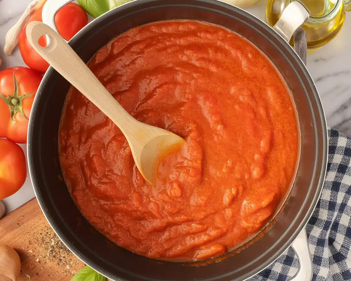 Delicious homemade pasta sauce made with fresh tomatoes, garlic, and herbs.