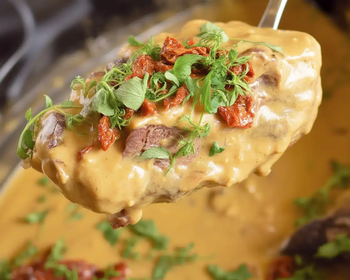 A delicious easy Crock Pot chicken meal featuring spinach and garlic.