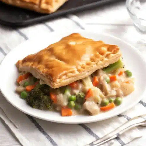 Delicious Quick Chicken Pot Pie with creamy filling and flaky crust