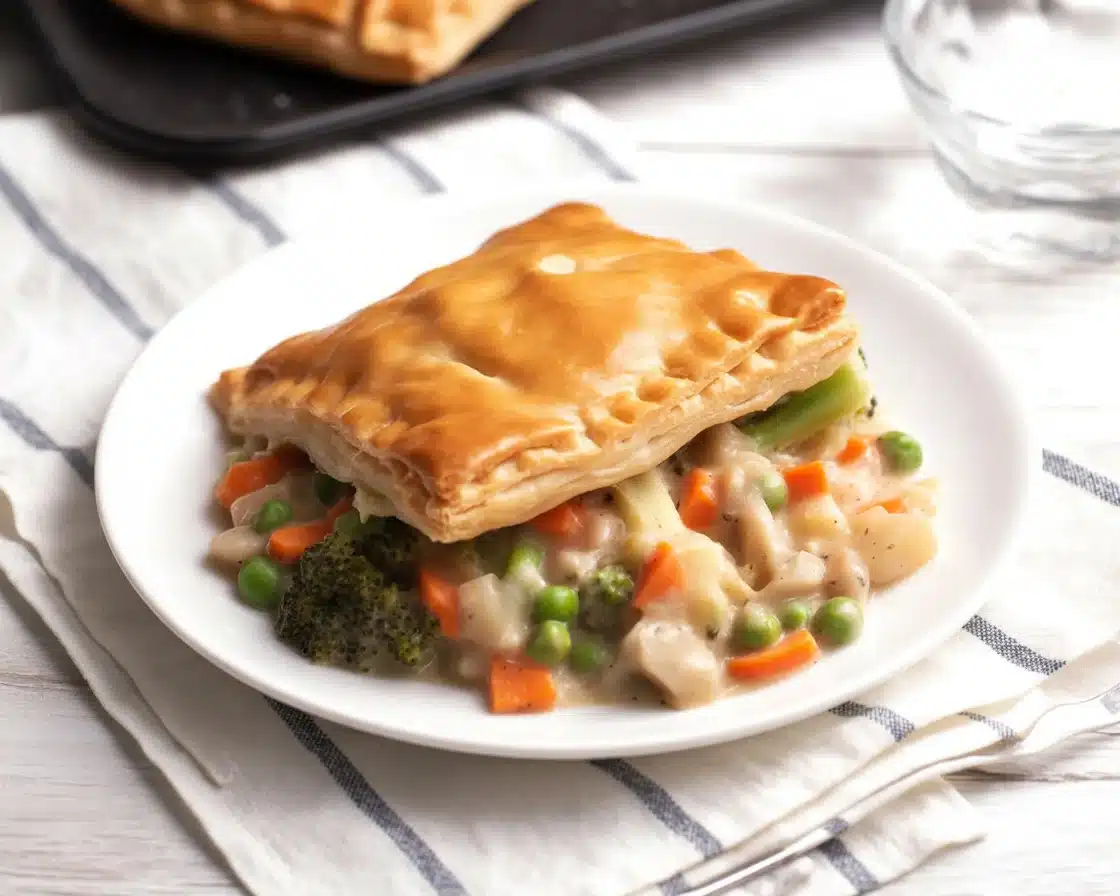 Delicious Quick Chicken Pot Pie with creamy filling and flaky crust