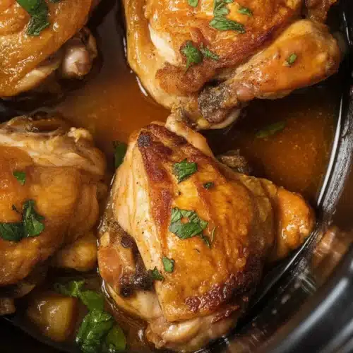 Delicious slow cooker chicken thighs dish with garlic and herbs