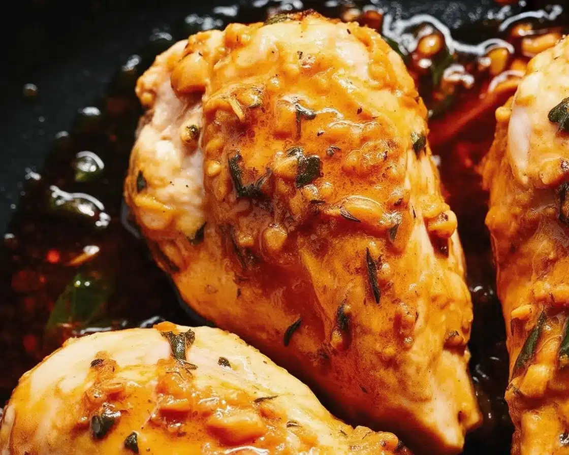 Juicy Boneless Skinless Chicken Breasts prepared in the oven with garlic butter sauce