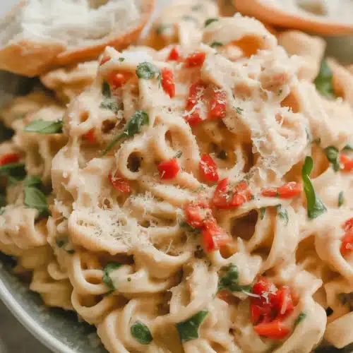 Delicious creamy Boursin Tomato Pasta served in a bowl with fresh tomatoes and herbs