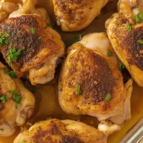 Crispy and juicy baked chicken thighs with flavorful seasoning from the oven.