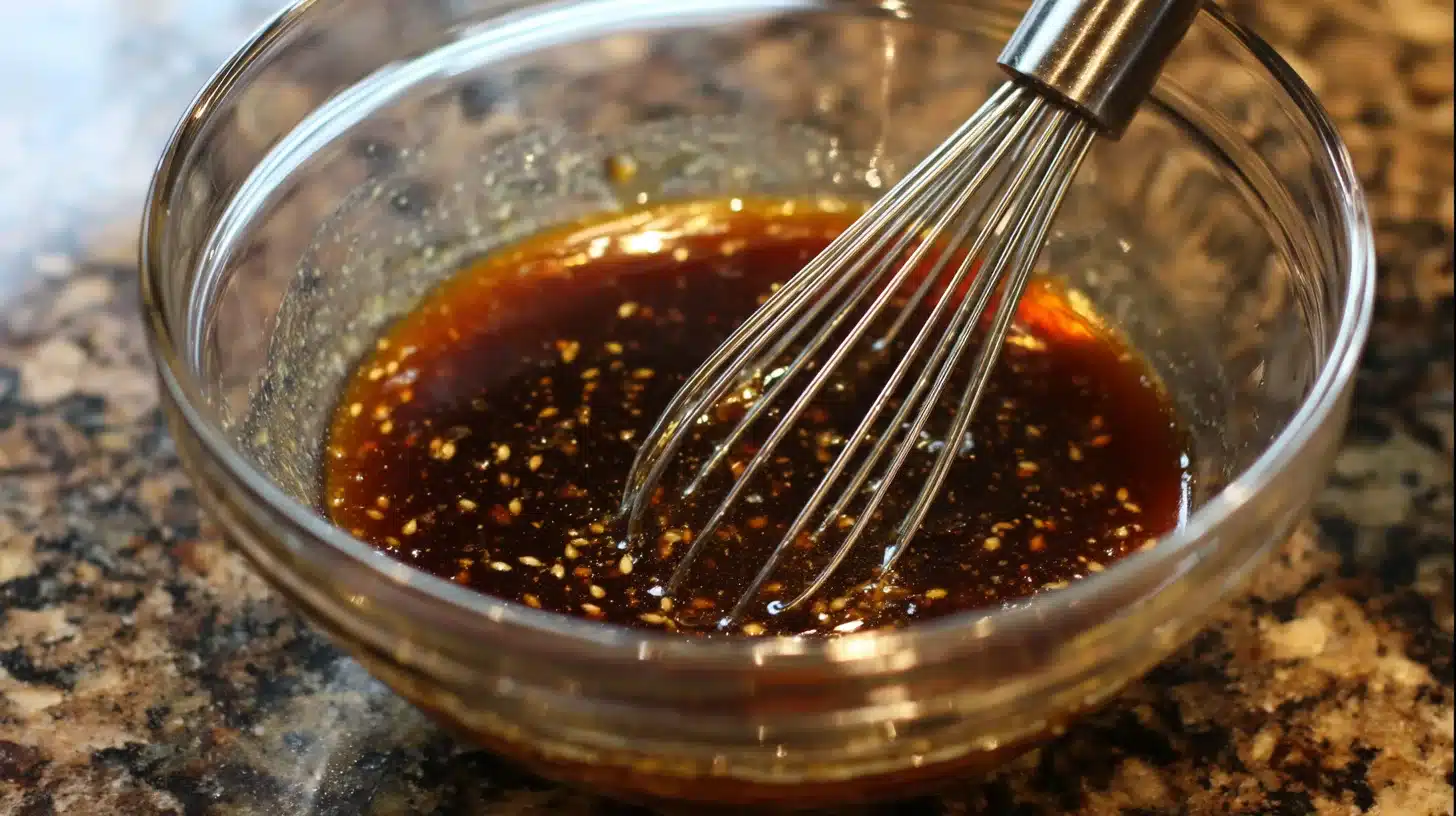Whisking marinade for grilled chicken teriyaki Panda Express