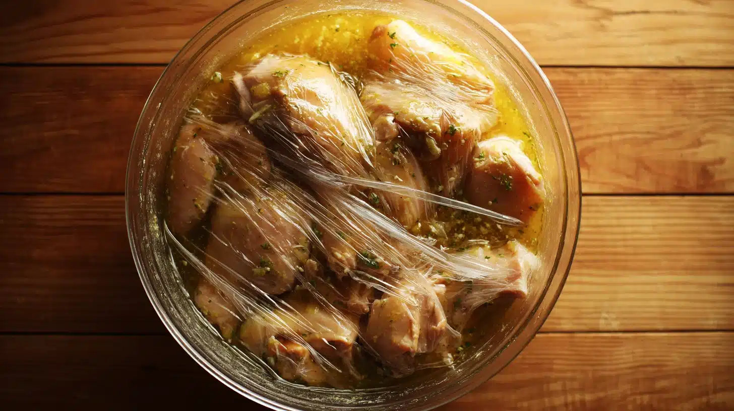 hicken Tocino marinating overnight in refrigerator