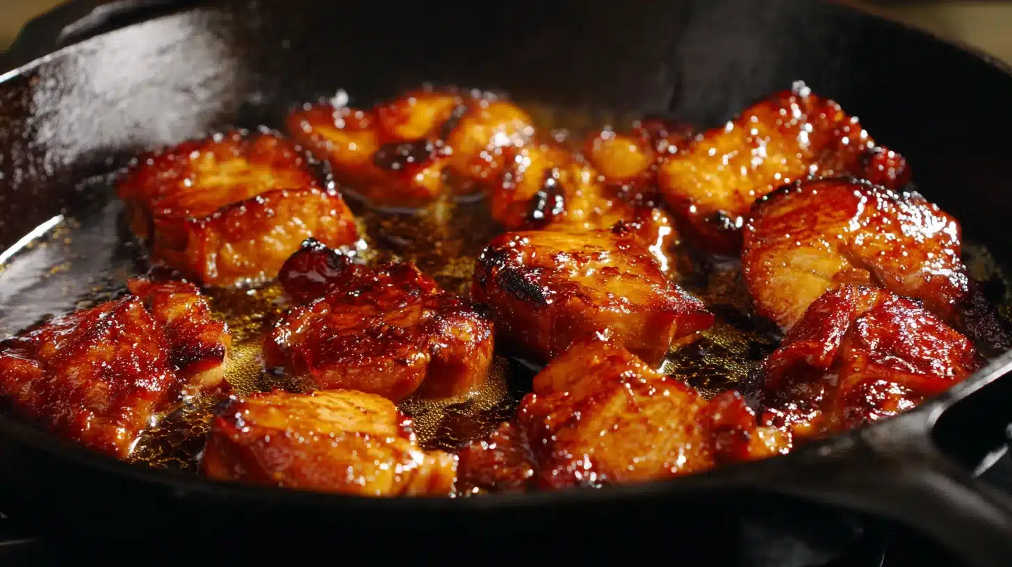 Chicken Tocino caramelizing in sweet glaze